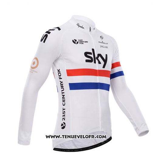 2014 Maillot Ciclismo Sky Champion Regno Unito Blanc Manches Longues et Cuissard